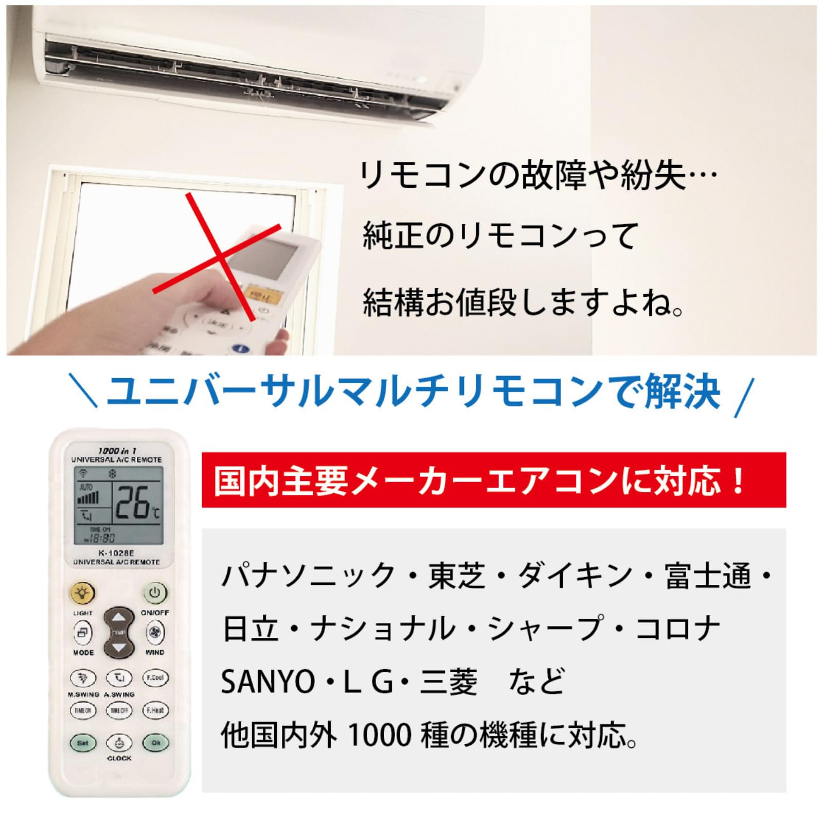 Amazon.co.jp: エアコンリモコン 自動設定付 汎用 日本語 説明書